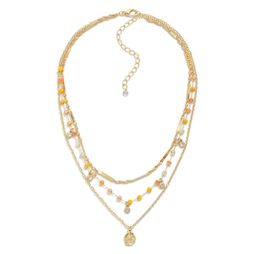 Linked Three Layer Chain Link Necklace With Beaded Details