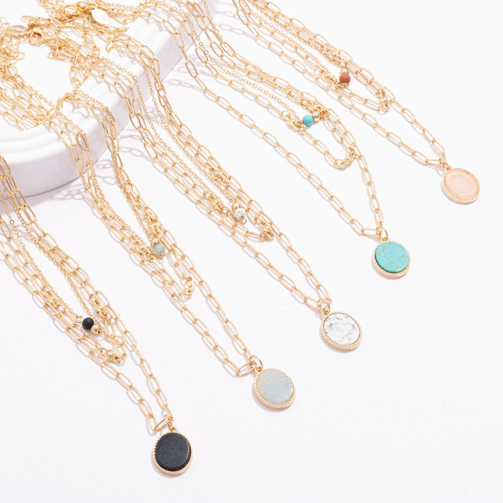 Layered Chain Link Necklace Featuring Semi Precious Stone Pendant – Blue  Dahlia Designs