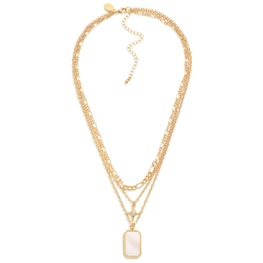 Layered Chain Link Necklace Featuring Star & Pearlescent Pendant