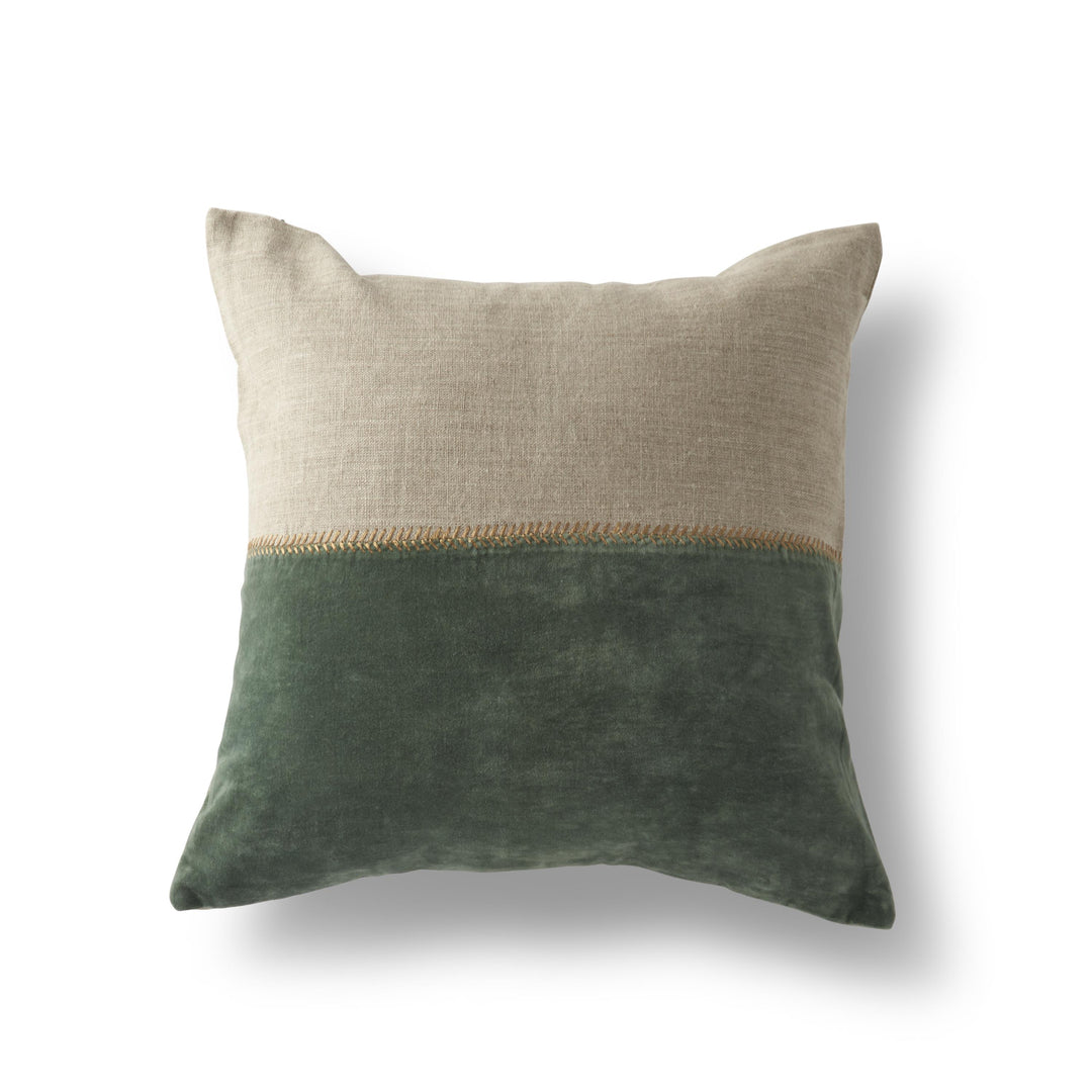 Green and Tan Cotton Velvet Pillow