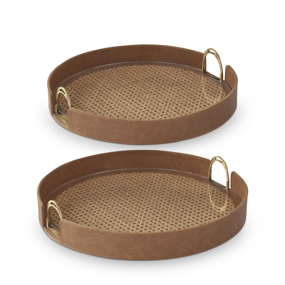 Tan Leather & Cane Trays