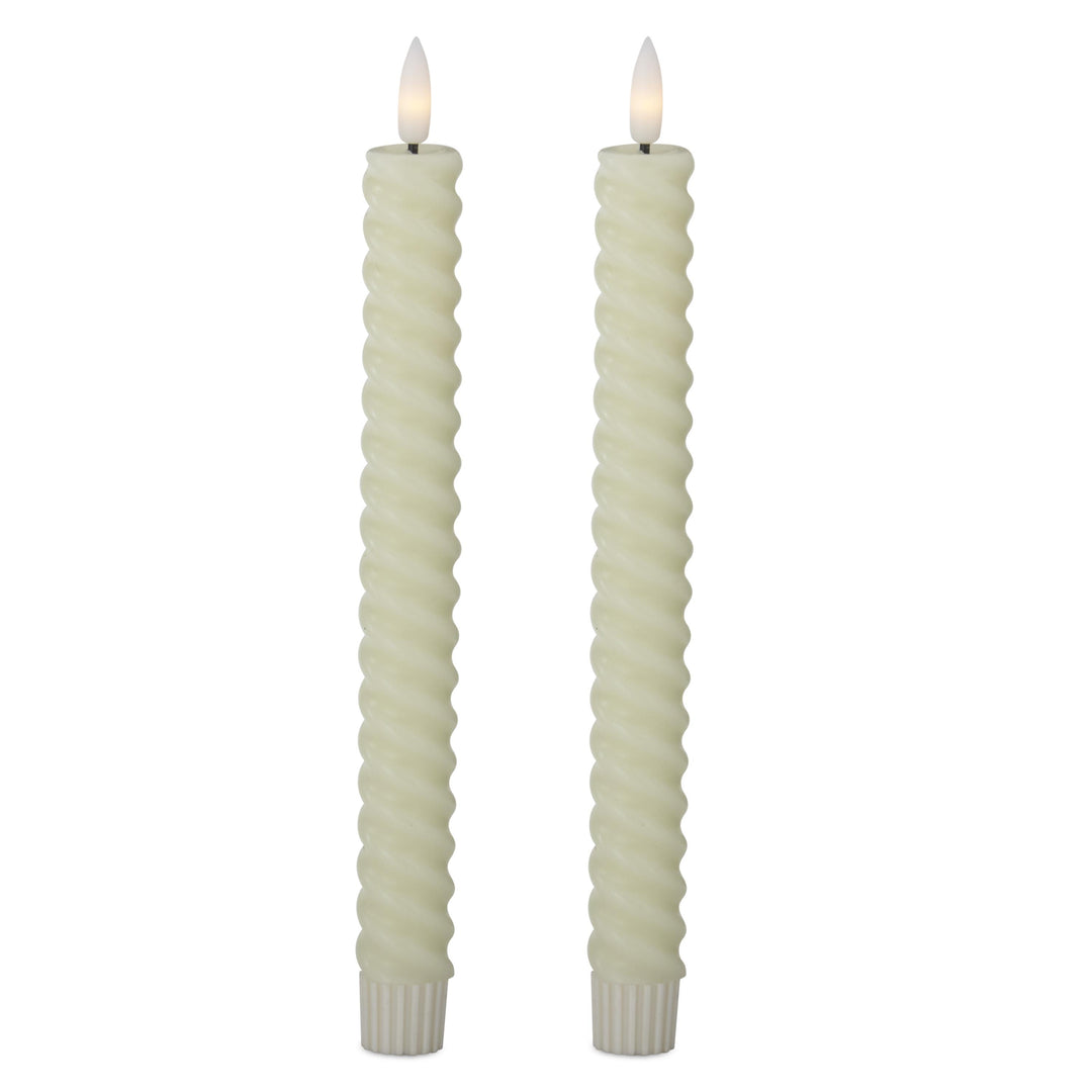 Set of Cream Spiral LED Candles with Timers
