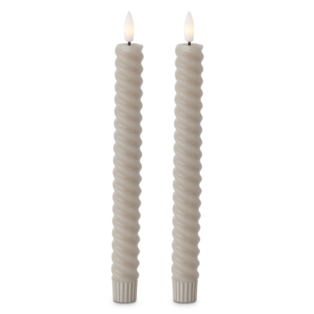 Set of Taupe Spiral LED Candles with Timer