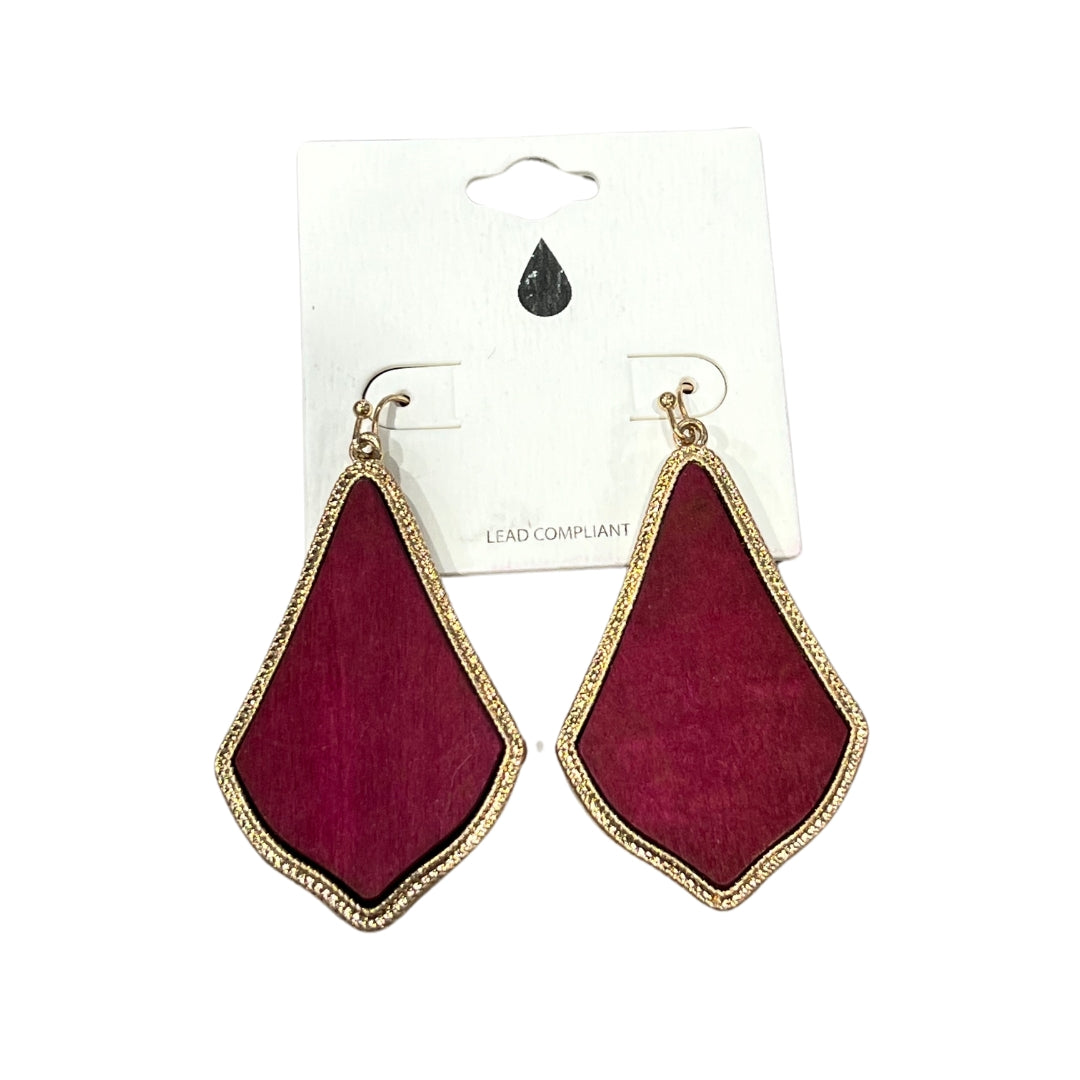 Magenta Red Wood and Metal Earrings