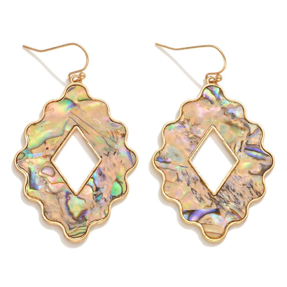 Abalone Pearlescent Wavy Diamond Drop Earrings