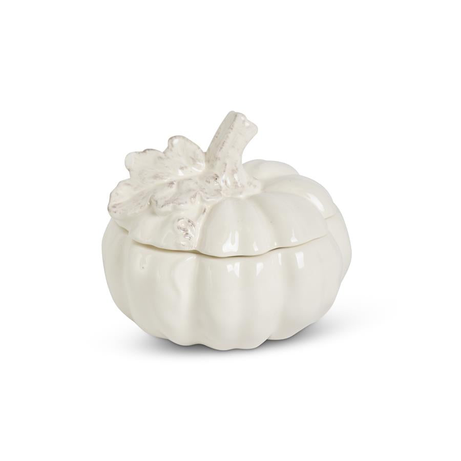 Cream Dolomite Lidded Pumpkin Container