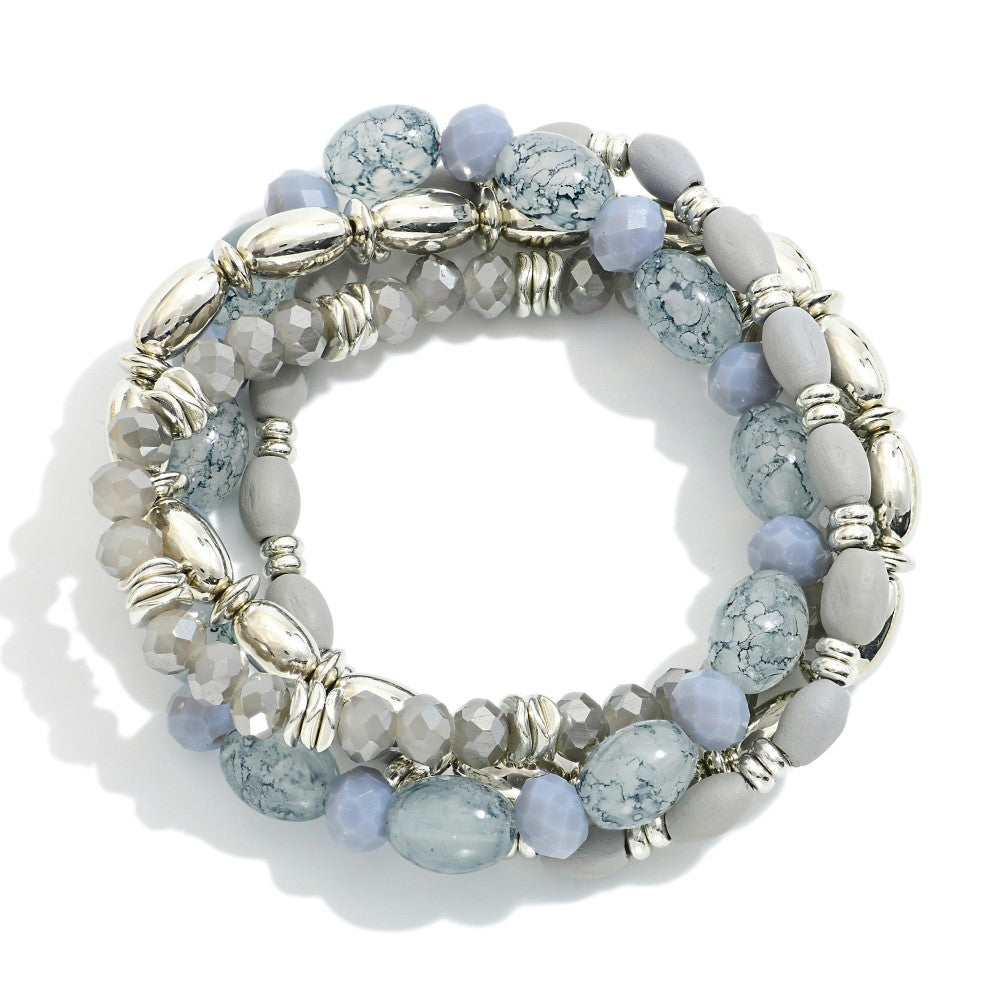 Beaded Stretch Bracelet Set Featuring Glass Beads