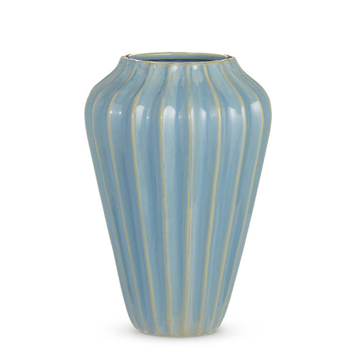 French Blue Ribbed Vase