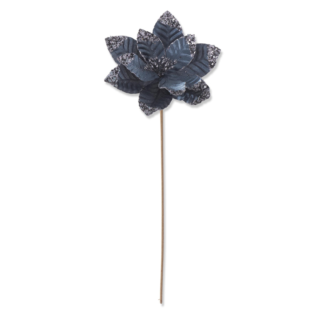 Smokey Blue Glittered Poinsettia Stem