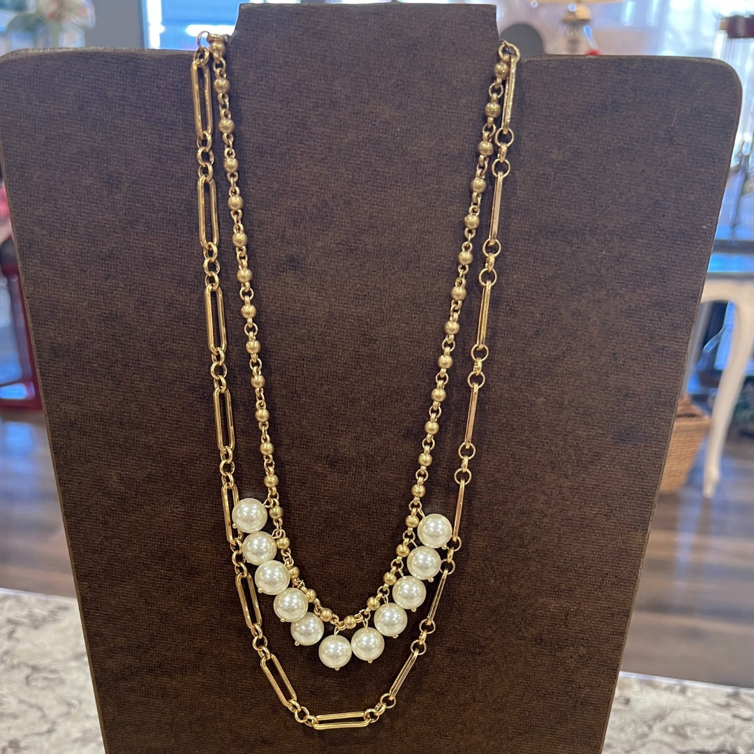 Pearl Cluster Gold Chain Necklace