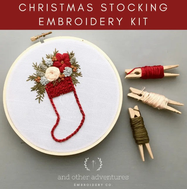 Christmas Stocking Embroidery Kit- Red