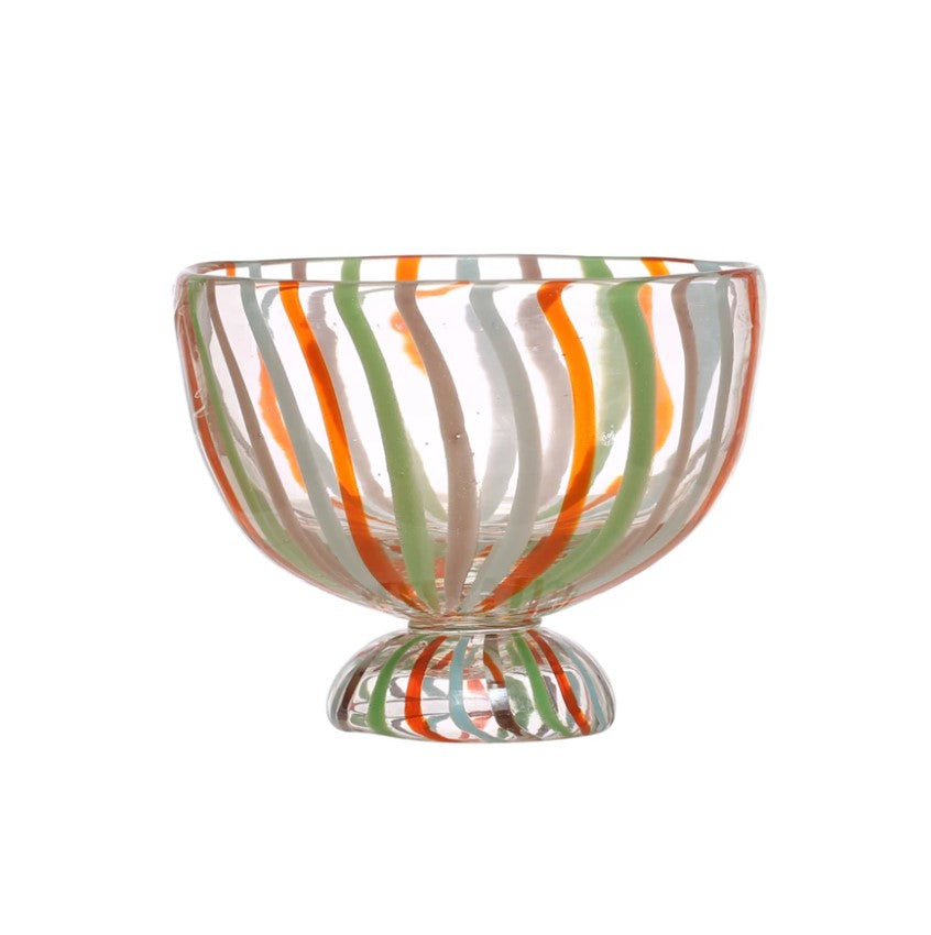 Striped Hand-Painted Glass Footed Bowl