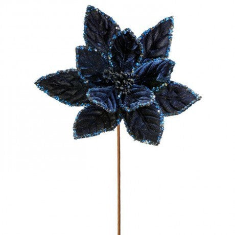 Sequined Edge Velvet Poinsettia Stem