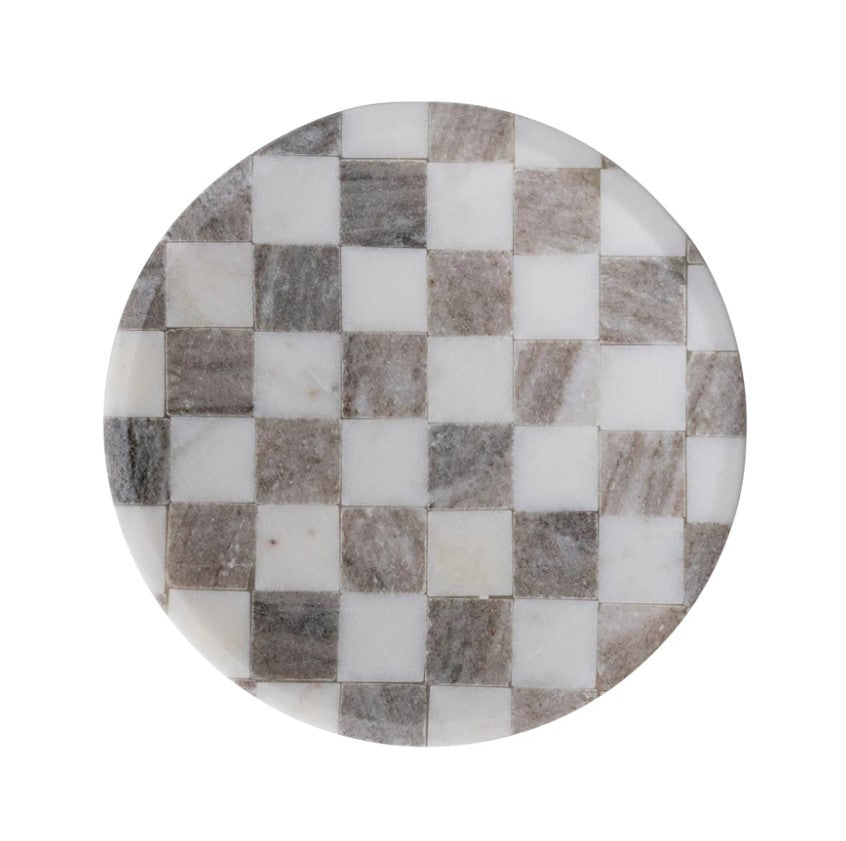 Round Marble Checkered Cheese/Serving Tray