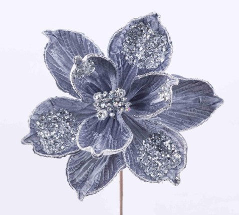 Grey/Silver Velvet Magnolia Spray