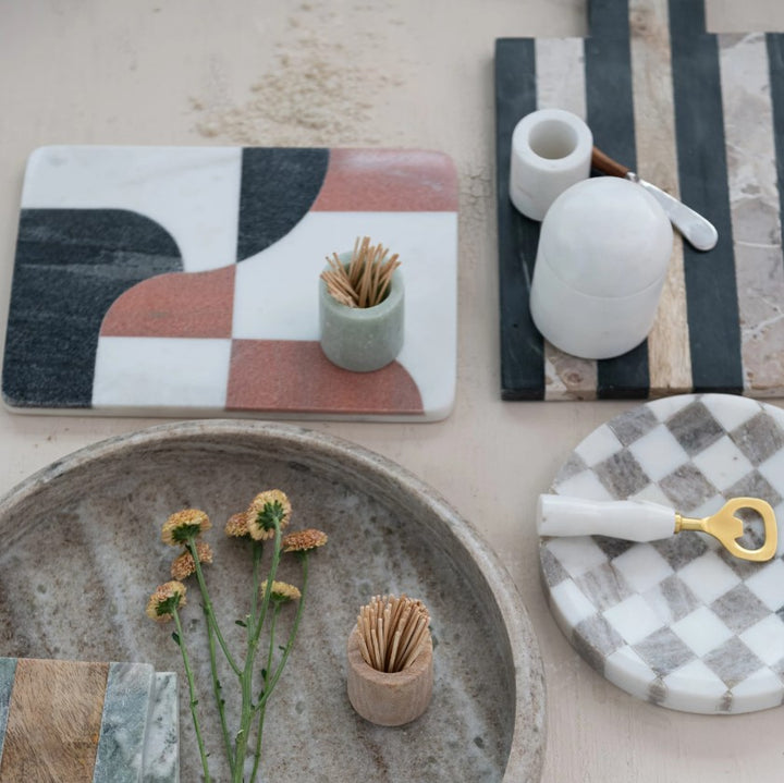 Round Marble Checkered Cheese/Serving Tray