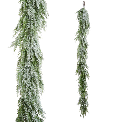 Glittered Frosted Faux Cedar Garland