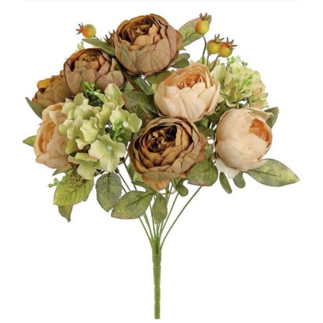 Brown/Cream Mixed Peony & Hydrangea Bush
