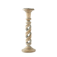 Gray Washed Wood Spiral Cutout Candleholder