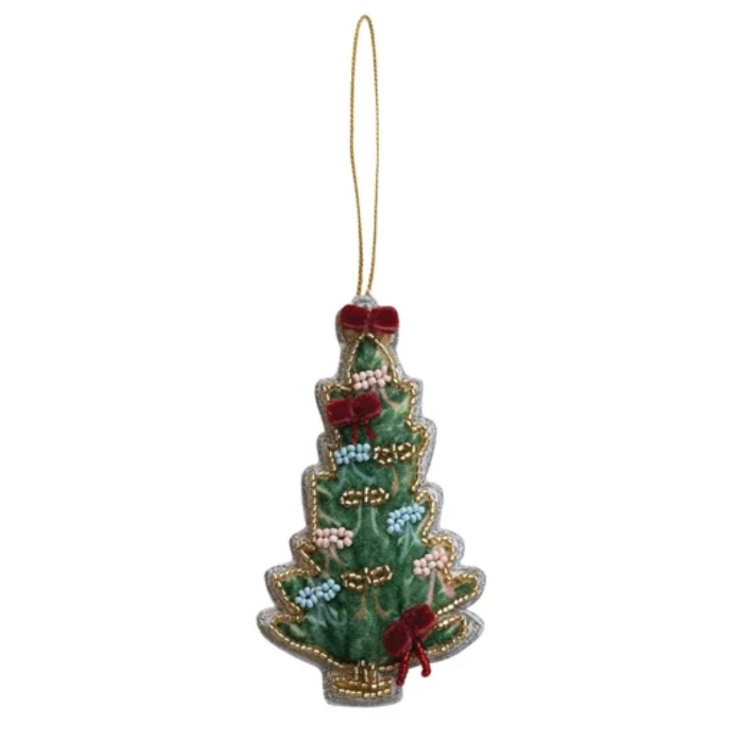 Handmade Beaded Fabric Christmas Tree Ornament