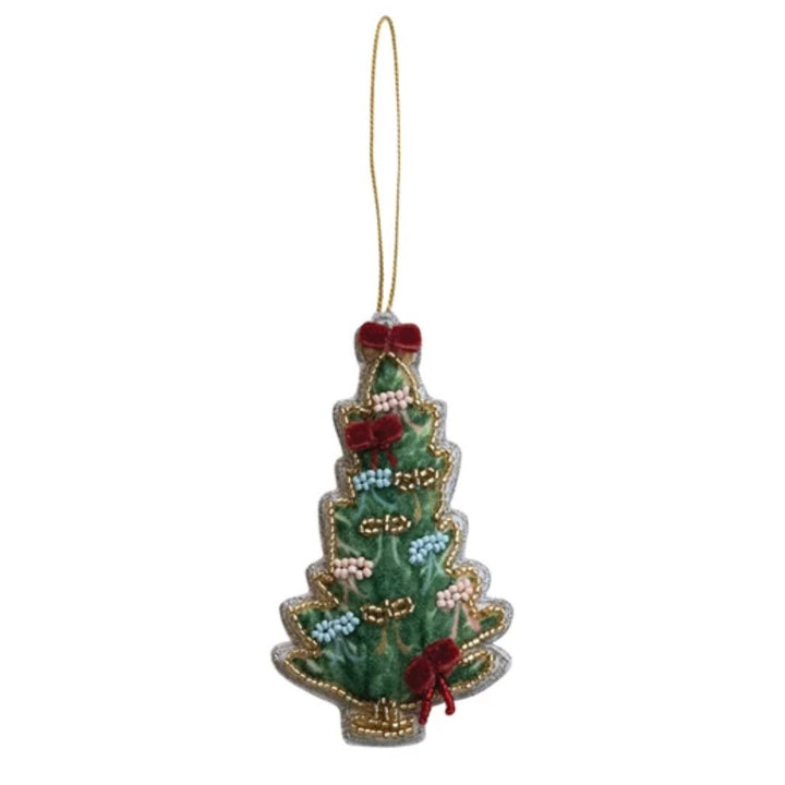 Handmade Beaded Fabric Christmas Tree Ornament