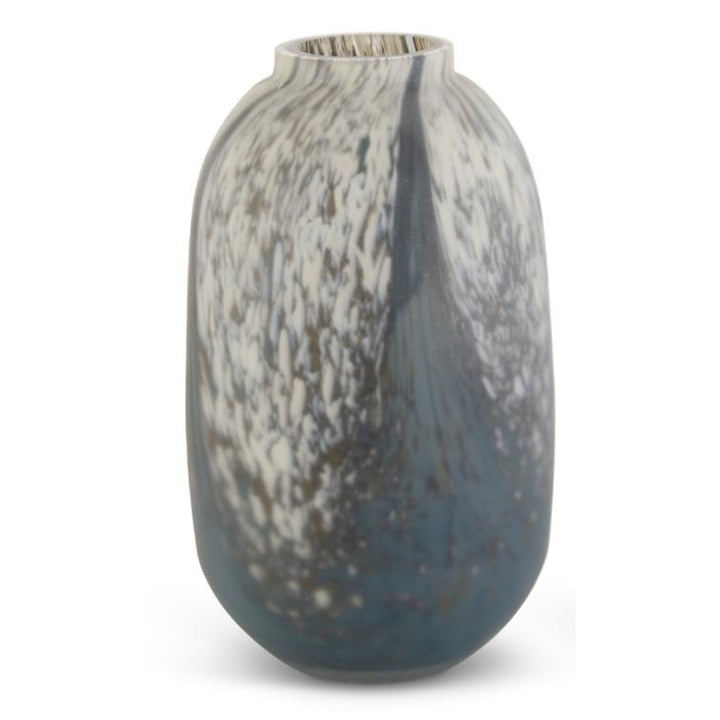 Blue, Cream, and Brown Speckled Swirled Glass Vase