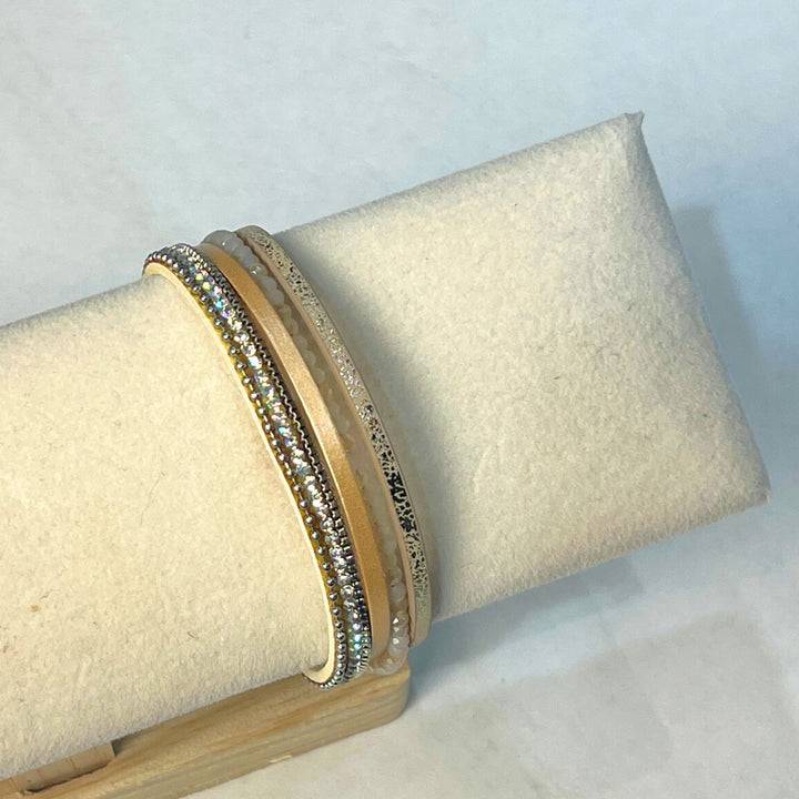 Leather &amp; Bead Four Strand Magnetic Bracelets