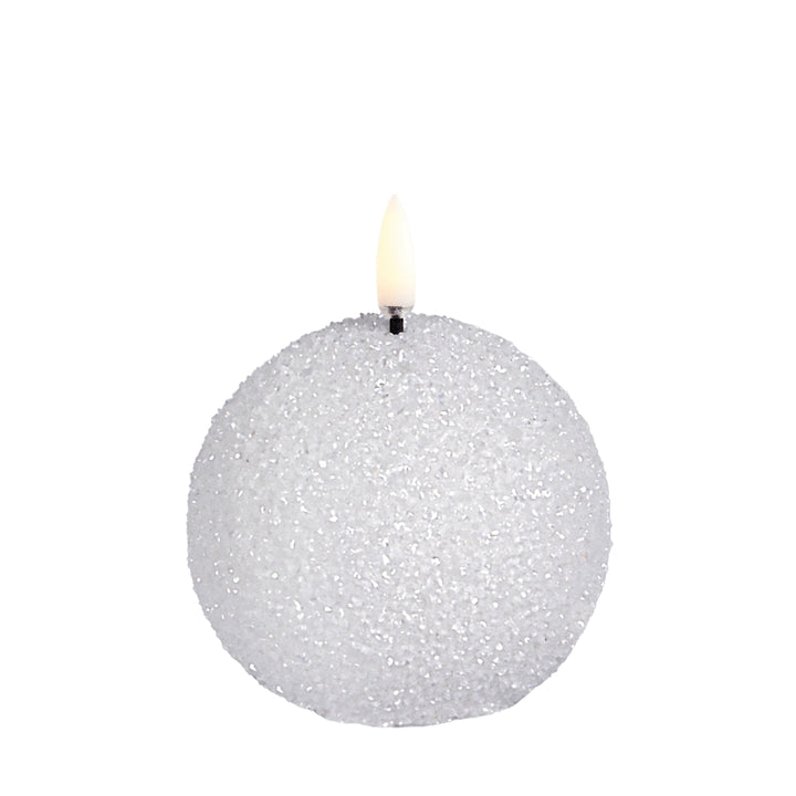 White Glitter Snowball LED Candle
