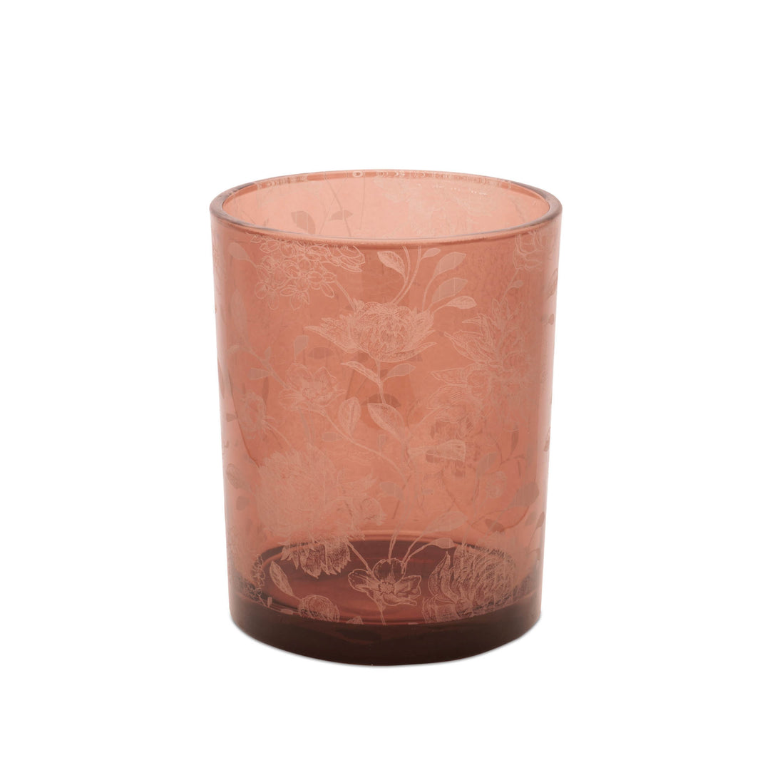 Rust Leaf Patterned Textured Glass Votive