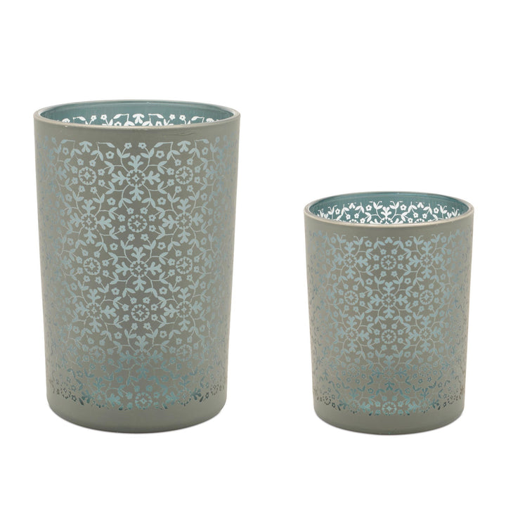 Gray Blue Patterned Glass Votives