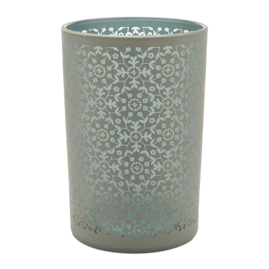 Gray Blue Patterned Glass Votives