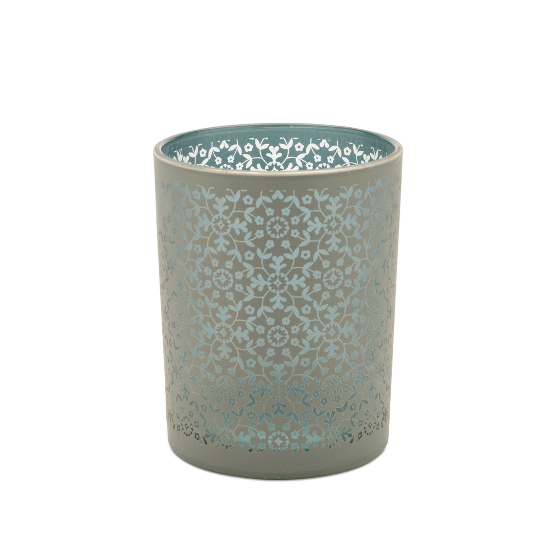 Gray Blue Patterned Glass Votives