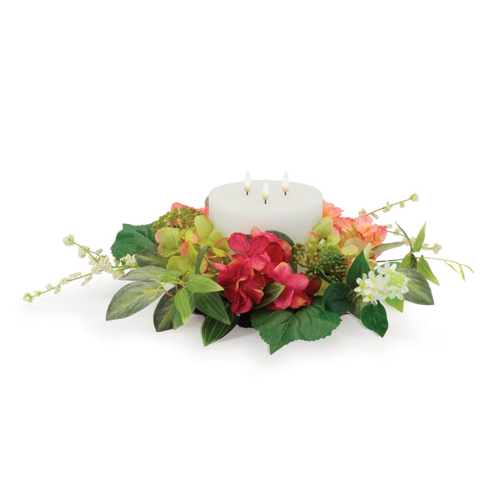 Red, Pink, and Green Hydrangea Candle Ring