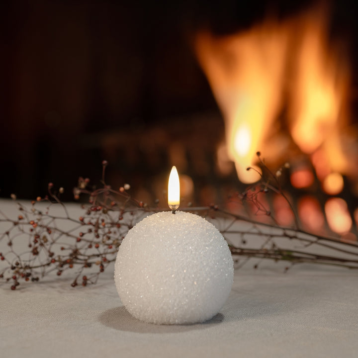 White Glitter Snowball LED Candle