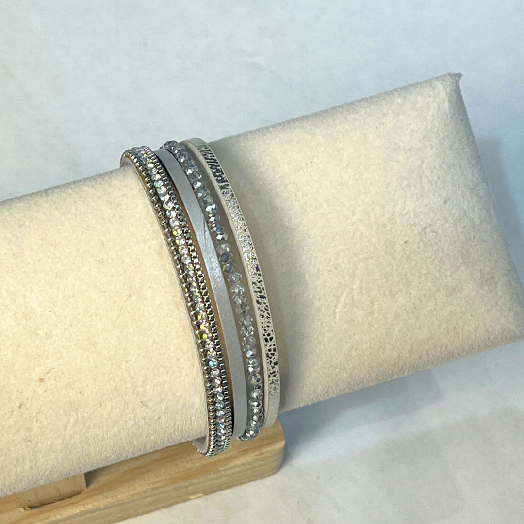 Leather &amp; Bead Four Strand Magnetic Bracelets