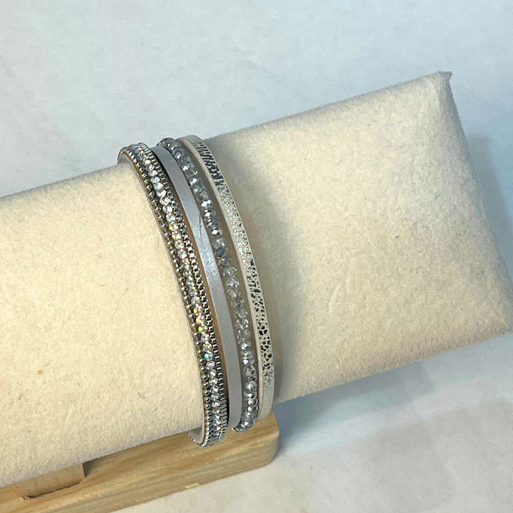 Leather &amp; Bead Four Strand Magnetic Bracelets