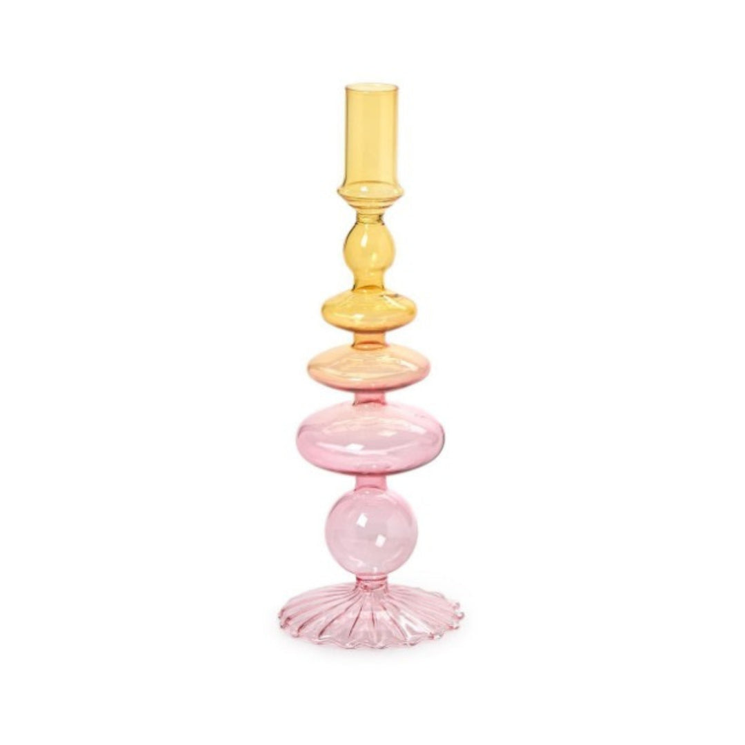 Hand-Blown Glass Taper Candlestick Candleholders