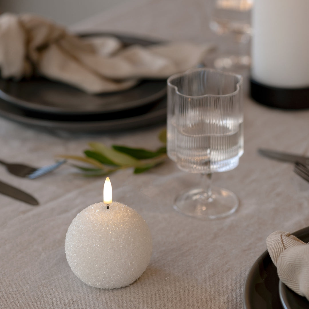 White Glitter Snowball LED Candle