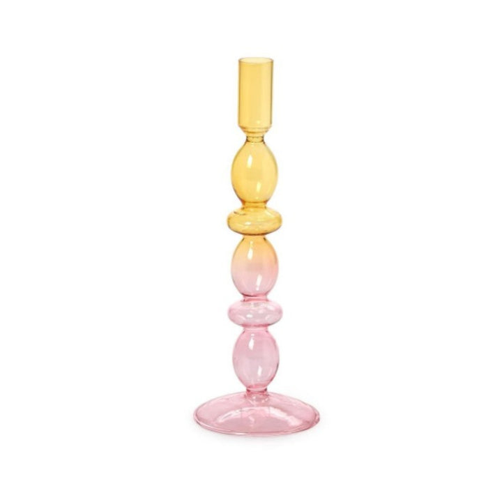 Hand-Blown Glass Taper Candlestick Candleholders