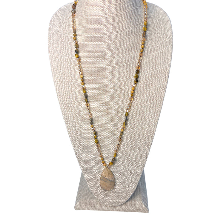 Picture Jasper Pendant Beaded Boho Necklace
