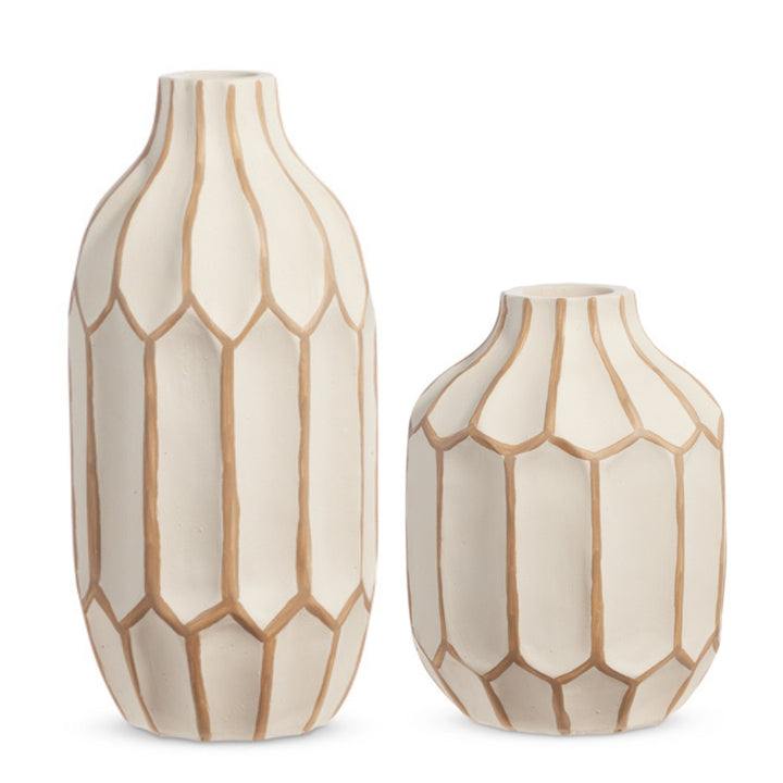 Ivory & Tan Honeycomb Vases