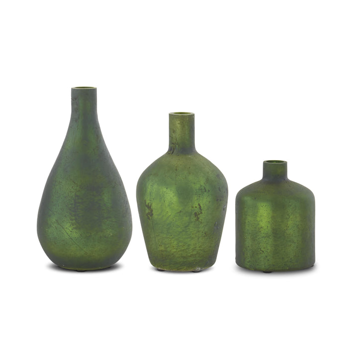 Antique Green Matte Glass Bottle Vase