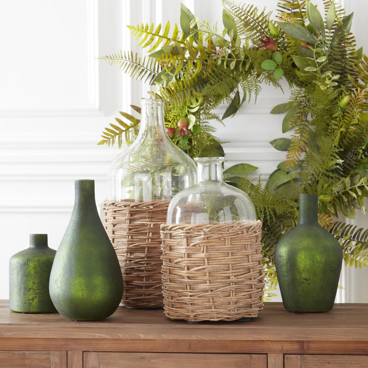 Antique Green Matte Glass Bottle Vase