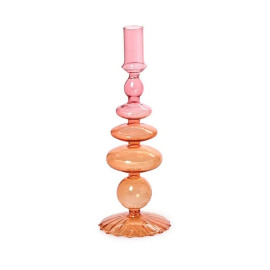 Hand-Blown Glass Taper Candlestick Candleholders