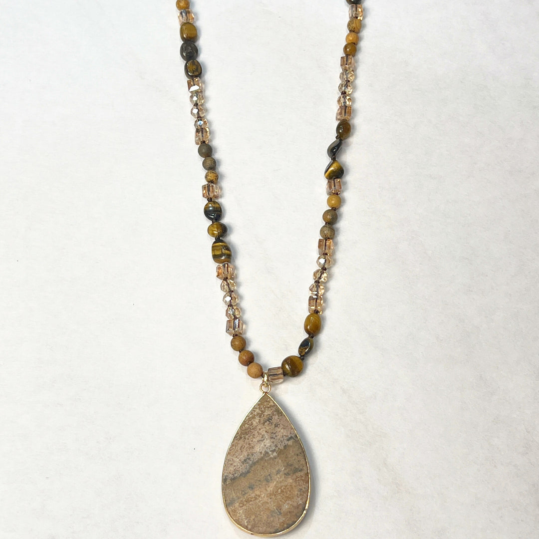 Picture Jasper Pendant Beaded Boho Necklace