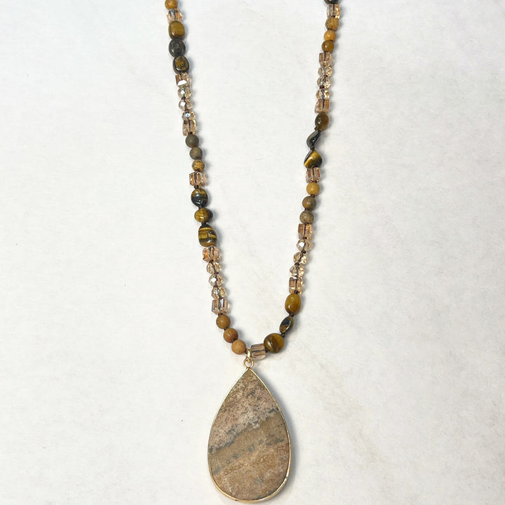 Picture Jasper Pendant Beaded Boho Necklace