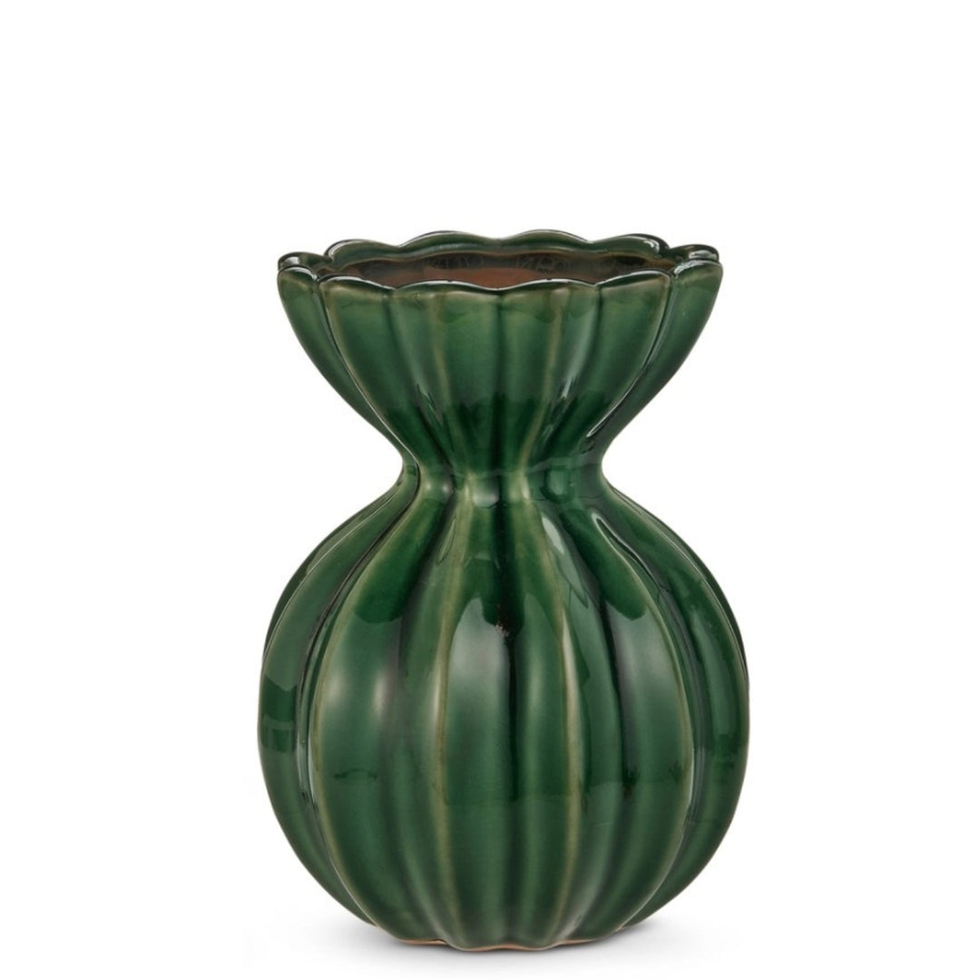 Scalloped Green Fluted Vases
