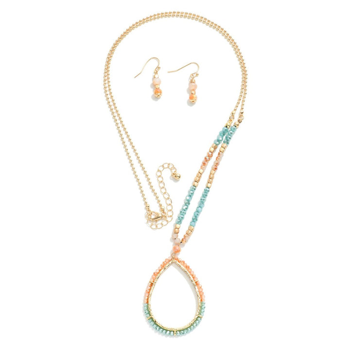 Turquoise, Amber, and Gold Beaded Pendant Necklace Set