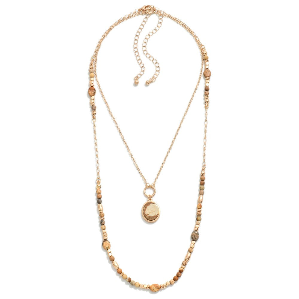 Set of Two Layered Necklaces Featuring Semi Precious Beading and Pendant
