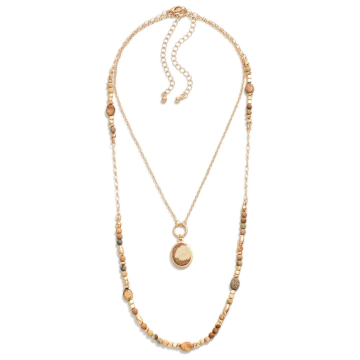 Set of Two Layered Necklaces Featuring Semi Precious Beading and Pendant